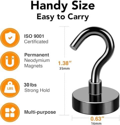 MIKEDE Black Magnetic Hooks Heavy Duty 30 LBS Strong Magnets - Image 3