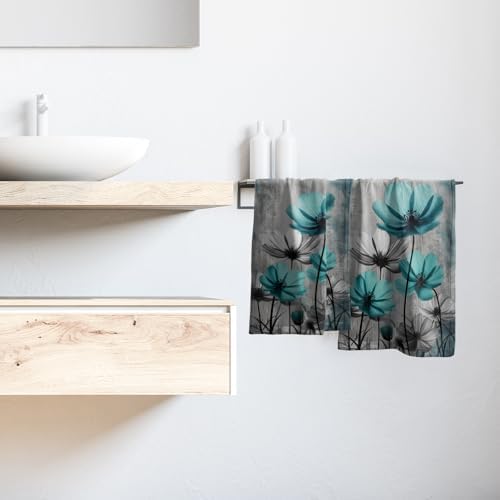 Teal Gray Floral Decorative Hand Towels - Image 6