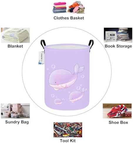 Round Purple Whale Laundry Hamper, Storage Basket - Image 3