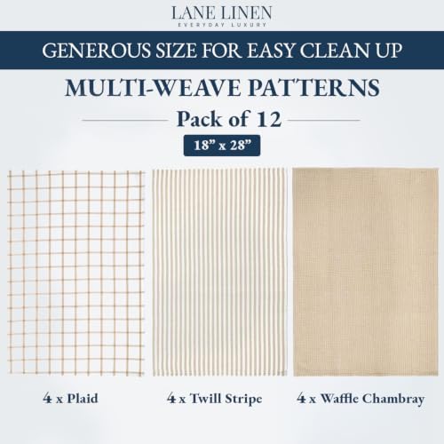 LANE LINEN Kitchen Towels & Dishcloths Set of 12-100% Cotton, Quick-Drying 18” - Image 3