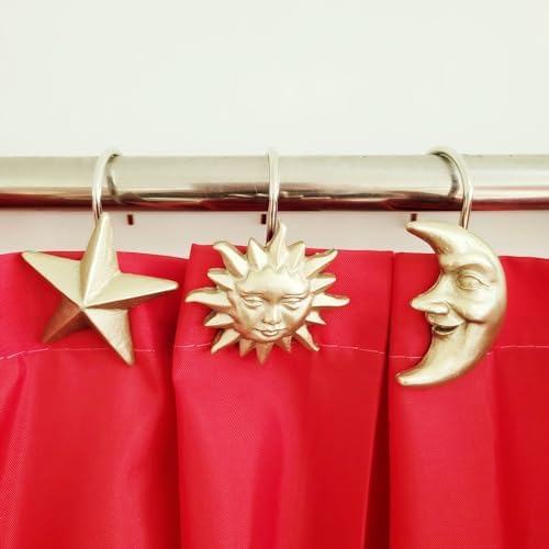 Twofishes Home Fashion Gold Sun Moon Star Shower Curtain Hooks S/12 Decorative - Image 6