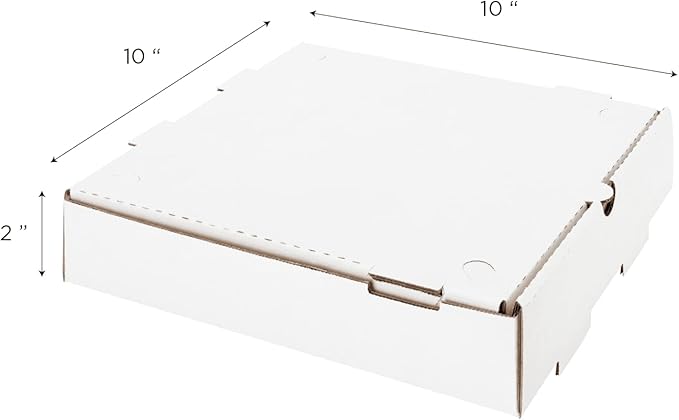 Karat Pizza Boxes 10" x 10" x2" [50 Pack] White Corrugated Boxes | Ventilated, Grease-Resistant, Durable for Pizza or Shipping Use