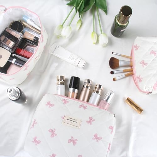 BuyCard Quilted Makeup Bag Set, CuteFloral Cotton Coquette Makeup Bag Toiletry - Image 6