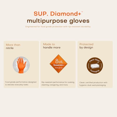 SUPER+ HEAVY DUTY Nitrile Gloves 8 Mil Diamond Texture Disposable Chemical - Image 2