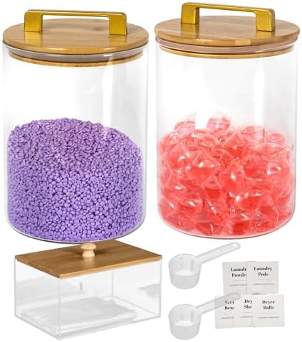 Glass Jars For Laundry Room Organization and Storage, 2 Pack -0.9 Gallon by G2GO2GETHER