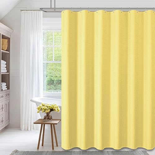 Dynamene Extra Long Waffle Shower Curtain 256 GSM Fabric 72x96 Yellow - Image 6