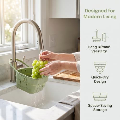 2 Pack Foldable Hanging Sink Strainer Basket, Over Sink Collapsible Colander - Image 5