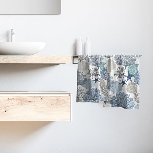 Tropical Coral Hand Towels for Bathroom 2 Packs 14"x28" Sea Ocean Starfish - Image 6