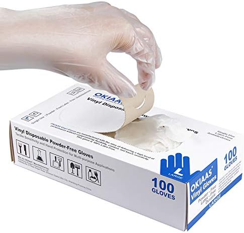 OKIAAS Clear Vinyl Disposable Gloves, Latex-Free, Powder-Free by OKIAAS