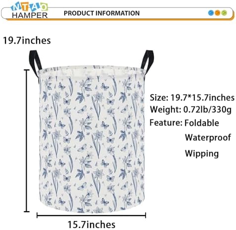 62L Blue Floral Butterfly Waterproof Laundry Hamper - Image 2