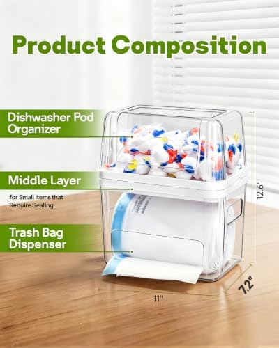 Kaen 3 in 1 Trash Bag Dispenser Under Sink Dishwasher Pod Organizer - Image 2