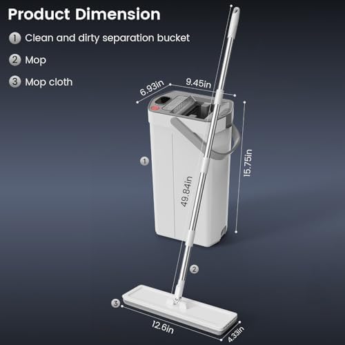 Mop and Bucket Set with Dirty Water Separation, Flat Mop System Auto-Separates - Image 6
