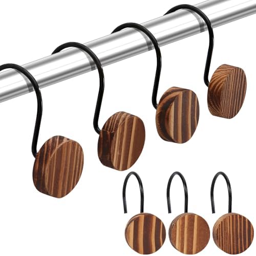 Wood Shower Curtain Hooks Rust Proof, Boho Shower Curtain Hooks Decorative by Unknown
