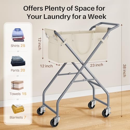 No-Bend Laundry Cart- Rolling Hamper - Image 6