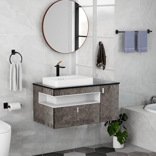 KLJKPA 8-Piece Black Bathroom Hardware Set, 24 inch Towel Bar - Image 2