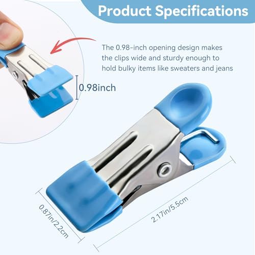 Heavy Duty Clothes Pins, 30 Pack 2.17 Inch Stainless Steel Chip Clips - Image 2
