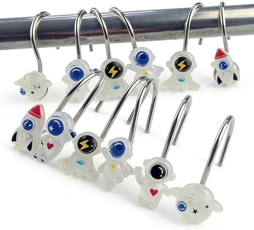 Two Fish Home Fashions Set of 12 Decorative Spaceman Resin Shower Curtain Hooks by TwoFishHomeFashionLLC