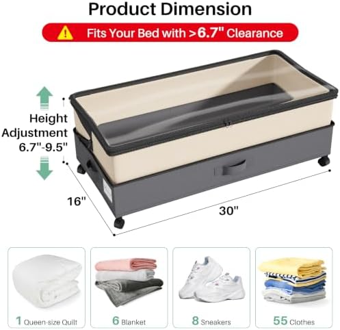 Kitstorack 2Pack Height-adjustable Under Bed Storage - Image 2