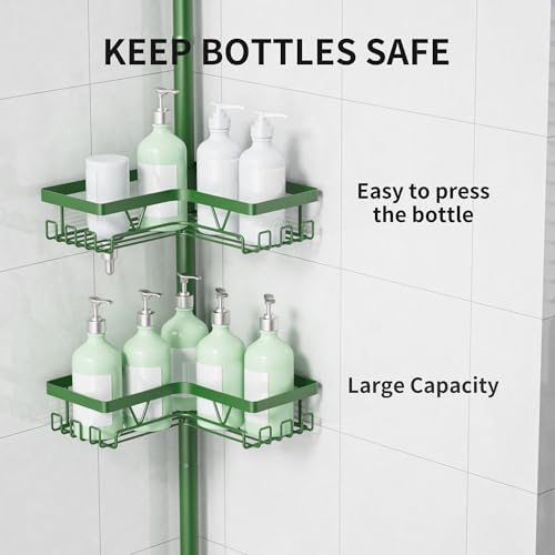 KEGII Shower Caddy Tension Pole, Bathroom Storage Shelf, Emerald Green - Image 4