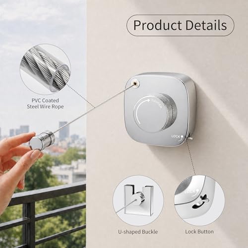 Retractable Clothesline Indoor/Outdoor, Portable Non-Sagging Wall Mounted - Image 3