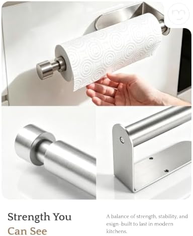Paper Towel Holder Under Cabinet Adhesive or Drilling Silver - Image 6