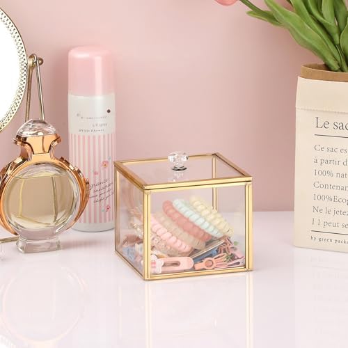 Hipiwe Glass Q-tip Holder Gold Cotton Swab Organizer Bathroom Dispenser - Image 3