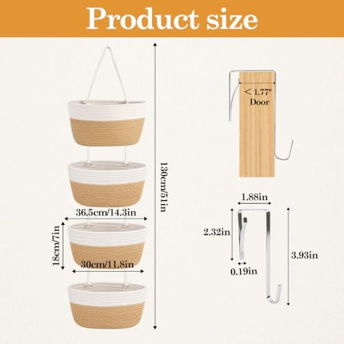 Klmnop 4-Tier Over The Door Hanging Baskets, Wall Mounted Cotton Basket - Image 2