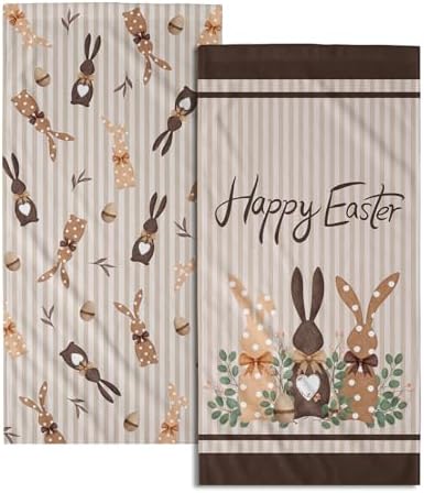 Happy Easter Bunny Hand Towels for Bathroom 2 Packs 14"x28" Polka Dot Rabbits by Granbey