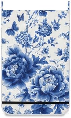 Blue and White Peony Flowers Butterfly Hanging Laundry Hamper Door Hampers Bag - Image 2
