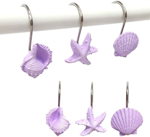 Seashell Shower Curtain Hooks 12pcs Beach Shower Curtain Rings Bath Shower by CJKDXDH
