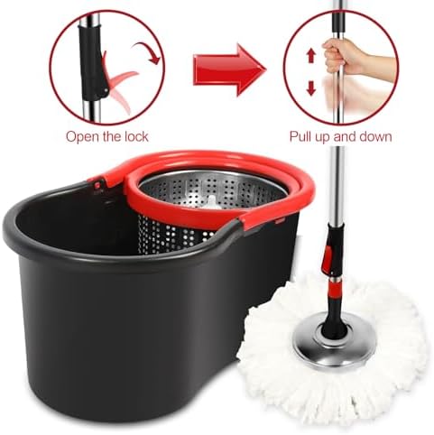 Spin Mop and Bucket with Wringer Set, 3 Washable Microfiber Pads Included - Image 4