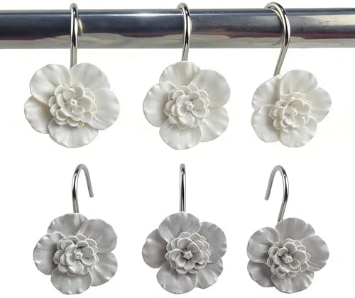 Twofishes White Flower Shower Curtain Hooks Set of 12 Home Fashion Decorative - Image 5