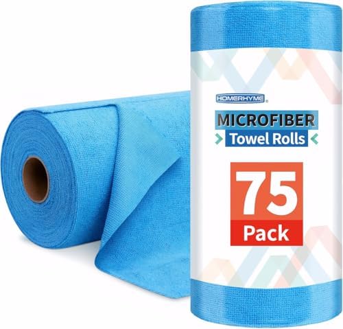 Microfiber Cleaning Cloth Roll, 75 Pack Tear Away Microfiber Towel, Reusable by HOMERHYME