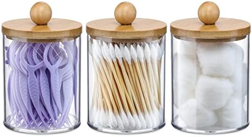 VITEVER 3 Pack Qtip Holder Dispenser - 10 oz Clear Plastic Apothecary Jar by VITEVER