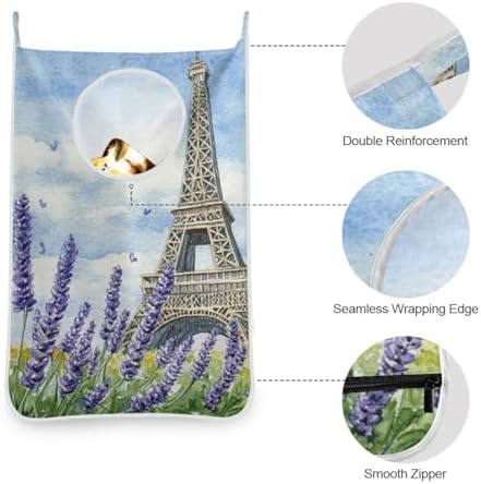 Hanging Laundry Hamper with Stainless Steel Hooks, Oxford Fabric Printing Door - Image 5