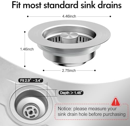 3 in 1 Kitchen Sink Drain Strainer & Sink Stopper, 304 Stainless Steel Pop Up - Image 5