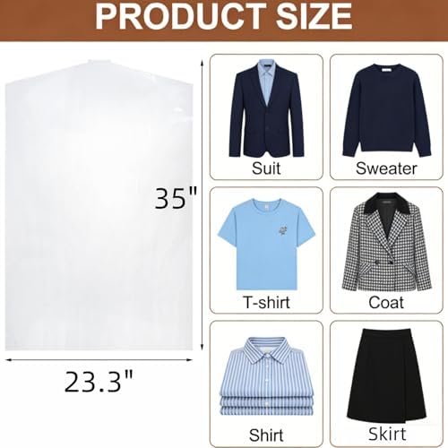 AVLA 50 Pack Plastic Garment Bags, Transparent Hung Clothes Dust Cover - Image 2
