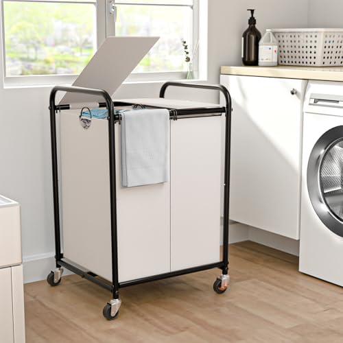 120L Laundry Sorter 2 Section, Rolling Laundry Basket by OLLDIDE