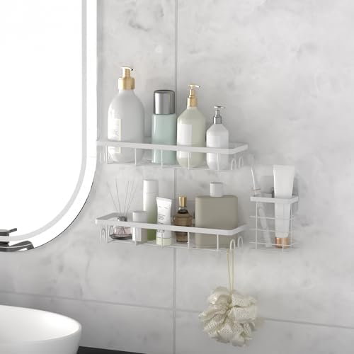 Shower Caddy Organizer with Hooks, Self Adhesive Bathroom Shelves, Shower - Image 7