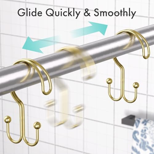 Bathway Gold Shower Curtain Hooks Ring, Rust Proof Metal Shower Hooks - Image 5
