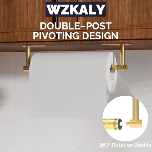 Gold Paper Towel Holder Under Cabinet Self Adhesive or Wall Mount - Image 4