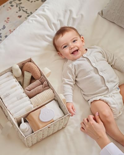 Blissful Diary Diaper Caddy Organizer, Storage Basket, Woodland Cream - Image 6