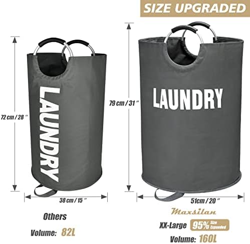Maxsilan 160L XX-Large Laundry Basket Bag, Collapsible Hamper, Dark Grey - Image 3