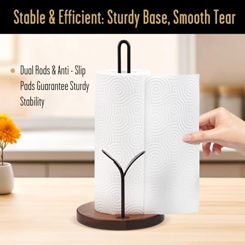 Wooden Paper Towel Holder Countertop, Round Base - Image 6