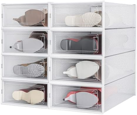 8-Piece Boot and Shoe Storage Box, Stackable Clear Plastic Shoe Box, by PARANTA