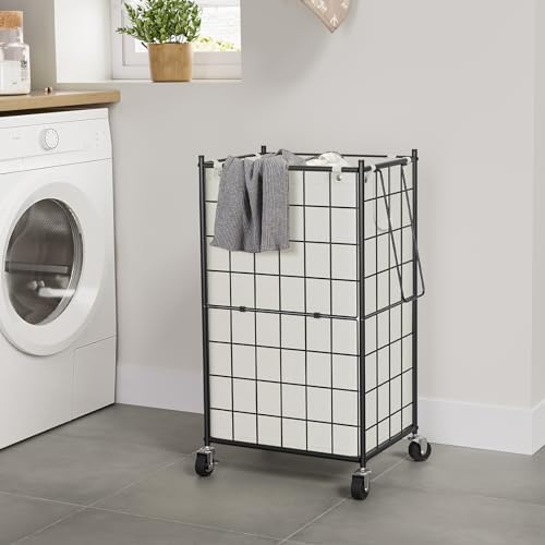 WOWLIVE Rolling Laundry Basket, Metal Wire Frame Laundry Hamper - Image 3