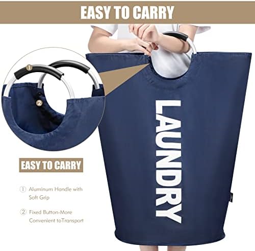DOKEHOM 90L Large Laundry Basket Bag, Collapsible Tall Hamper, Dark Blue - Image 4