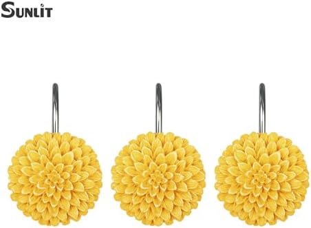 Sunlit Decorative Floral Shower Curtain Hooks, Dahlia Pinnata Flower Shower - Image 5