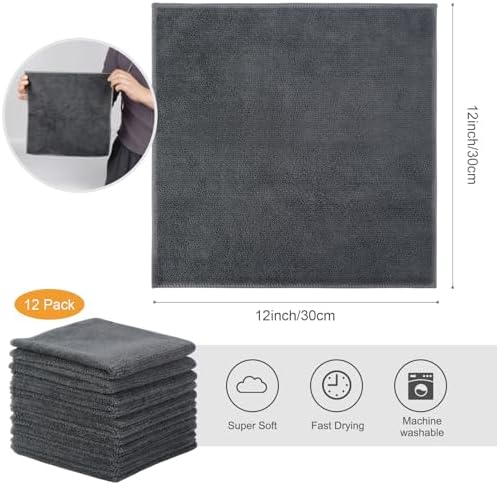 SINLAND Microfiber Cleaning Cloth Kitchen Dish Cloths 12x12in 12 Pack Grey - Image 2