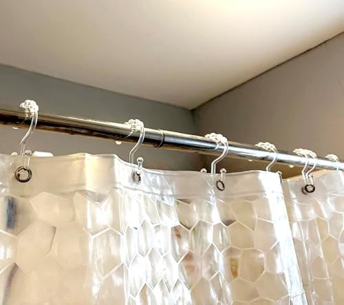 Resze 12 PCS Clear Double Shower Curtain Hooks, Plastic Shower Curtain Rings - Image 7